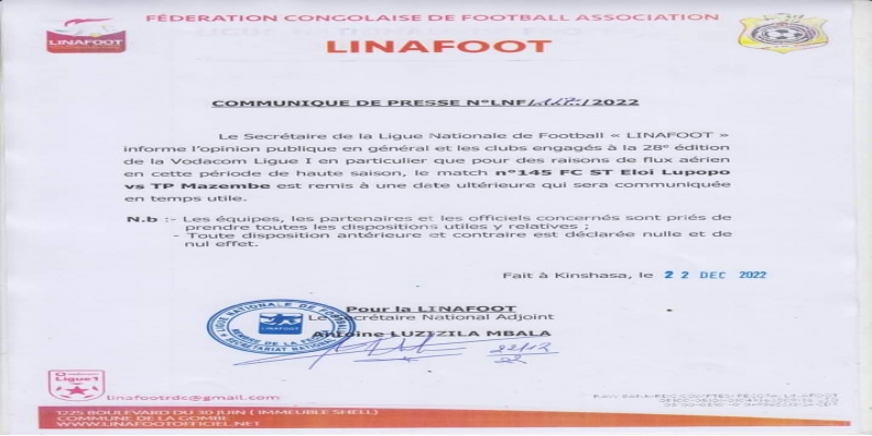 Communiqué Linafoot